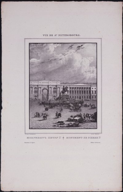 Vistas de São Petersburgo. A estátua equestre de Pedro, o Grande, na Praça do Senado, 1833 de Vasili Semenovich Sadovnikov