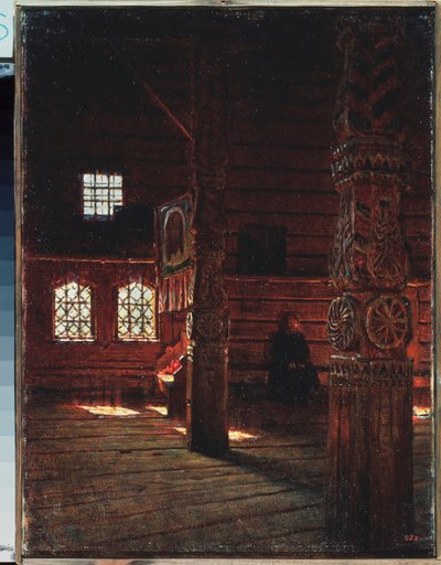 Interior da Igreja de Pedro e Paulo em Puchug - Pintura de Vasili Vasilyevich Vereshchagin (Vassili Vereshchagin) (1842-1904), óleo sobre tela de Vasili Vasilievich Vereshchagin