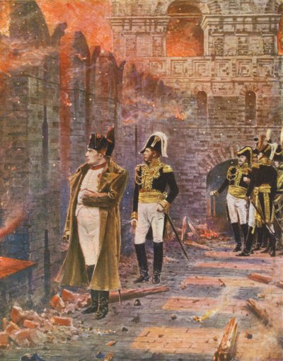 Napoleão observa o incêndio de Moscovo (litografia a cores) de Vasili Vasilievich Vereshchagin