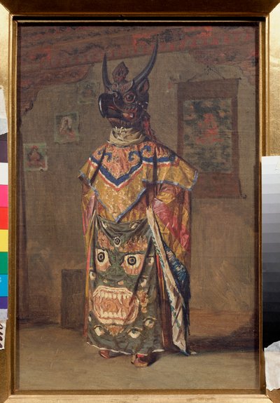 Um Lama em uma festa budista no Mosteiro Rumtek em Sikkim (Índia) (Lama em uma festa budista no Mosteiro Rumtek em Sikkim) - Pintura de Vasili Vasilyevich Vereshchagin (Vassili Vereshchagin) (1842-1904), óleo sobre tela de Vasili Vasilievich Vereshchagin