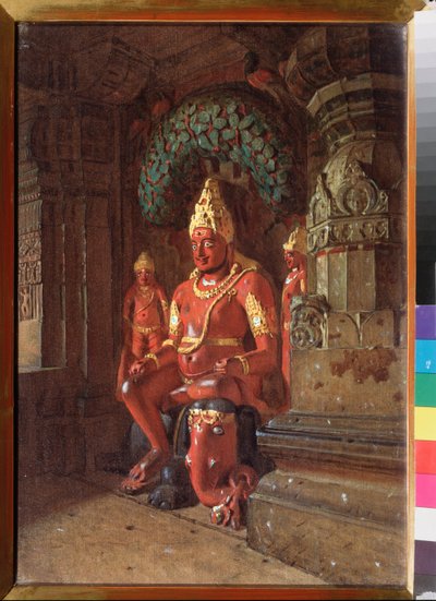 Uma estátua de Vishnu no Templo Indra - Pintura de Vasili Vasilyevich Vereshchagin (1842-1904), óleo sobre tela de Vasili Vasilievich Vereshchagin