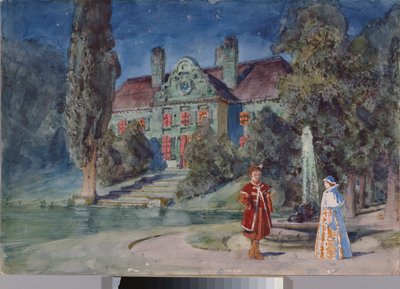 Desenho de palco para a ópera "Boris Godunov" de Modest Mussorgsky (1839-1881) - Desenho de palco para a ópera Boris Godunov de Modest Mussorgsky - Obra de Vasili Dmitrievich Polenov (1844-1927), aguarela e guache sobre de Vasilij Dmitrievich Polenov