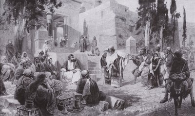 Jesus e a mulher apanhados em adultério (litho) de Vasilij Dmitrievich Polenov