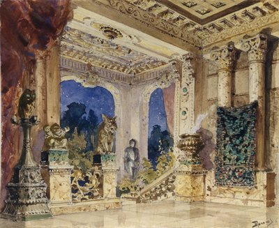 Cenografia para a ópera A rosa escarlate de N. Krotkov, 1884 de Vasilij Dmitrievich Polenov