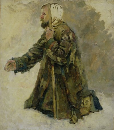 O Louco de Deus em seus joelhos de Vasilij Ivanovic Surikov
