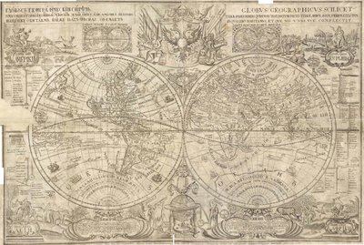 Mapa de duplo hemisfério do mundo, 1707 de Vasily Anufrievich Kiprianov