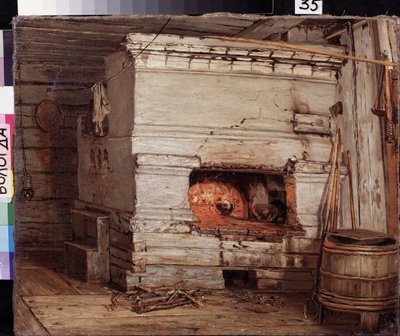 Em uma casa de campo. Pintura de Vasili Maximovich Maximov (1844-1911), óleo sobre tela de Vasily Maximov