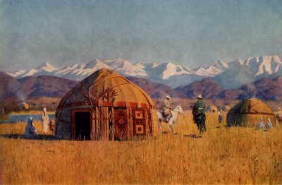 Kirghiz yourta pelo rio Chu, 1869-1870, 1965. de Vasily Vereshchagin