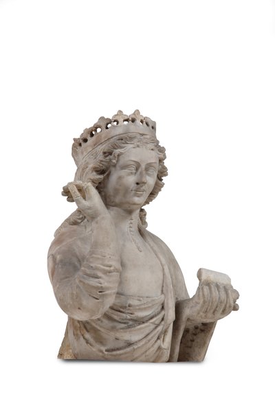 Um busto de mármore esculpido de uma santa mulher coroada (mármore) de Venetian School