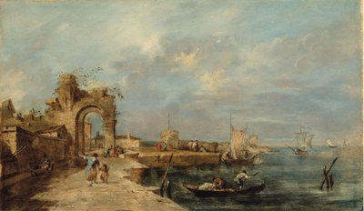 Caprice, com arco em ruínas e porto de mar de Venetian School
