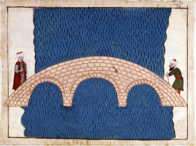 Constantinopla. Ponte Galata. Miniatura de "Turkish Memorials" (codex Cicogna 1971 "Memorie Turchesche") Aguarela da escola veneziana do século XVII. de Venetian School