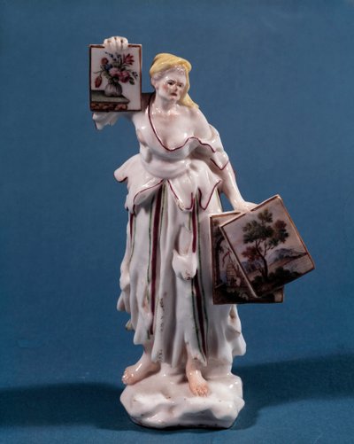 Estatueta de porcelana representando uma jovem mulher vendendo ou mostrando estampas. Escola veneziana do século XVIII. Paris, Artes Decorativas de Venetian School
