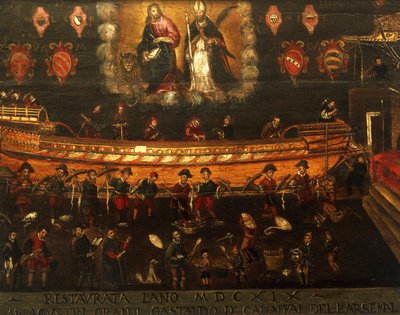 Placa de sinalização do Guild of Ship Building no Arsenale de Veneza, Itália de Venetian School