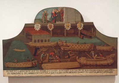 Sinalização do Grémio de carpintaria naval no Arsenale de Veneza de Venetian School