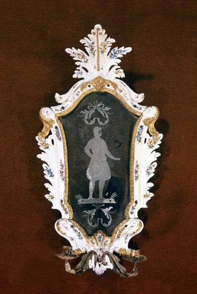 Candelabro de parede veneziano em cerâmica e espelho Murano. Século XVIII. Veneza, Ca 
