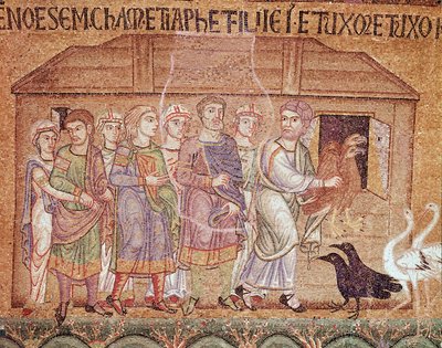 Vida de Noé, Noé conduzindo a sua família na arca (detalhe em mosaico de Veneto Byzantine School