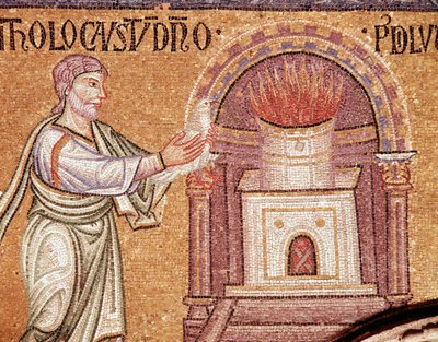 Vida de Noé, Noé oferece agradecimentos em um altar (detalhe em mosaico de Veneto Byzantine School