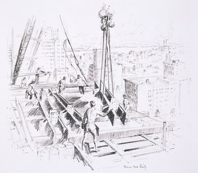 Vigas móveis no 25º andar do Empire State Building, publicado por William Edwin Rudge de Vernon Howe Bailey