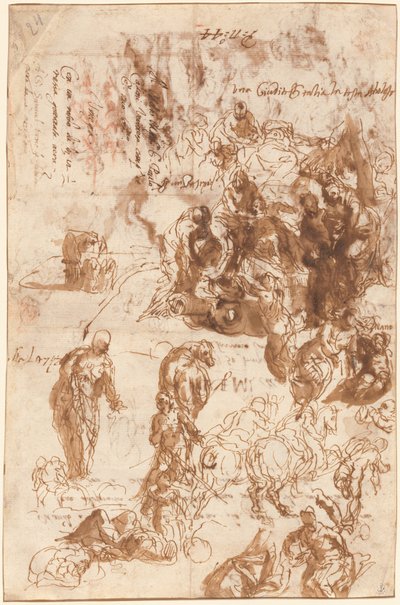 Estudos para Judite e Holofernes, David e Golias, The Finding of Moses, and Others [reto] de Veronese