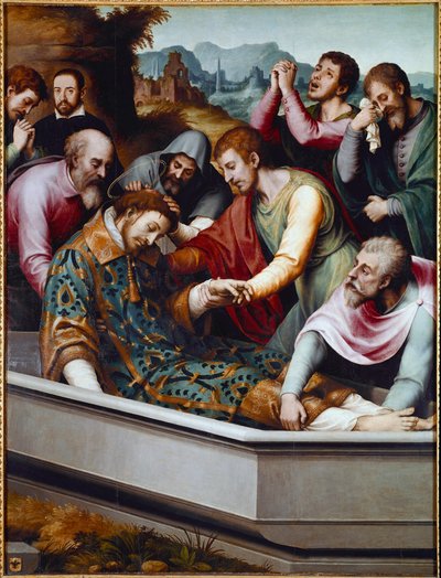 O Túmulo de Santo Estêvão, Mártir Cristão (óleo sobre tela de Vicente Juan (c.1510 79) Macip