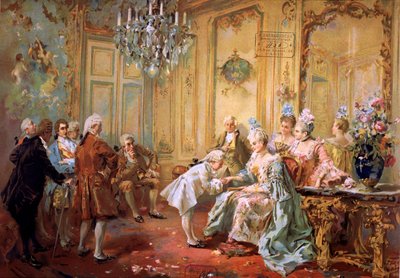 Mozart e Mme. de Pompadour, c1900 (cromo) de Vicente de (after) Paredes
