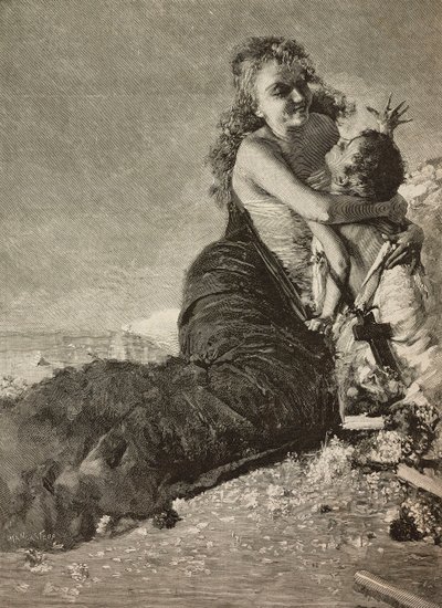 Renascença, mãe com filho, da pintura de Vincenzo Irolli de Vicenzo (after) Irolli