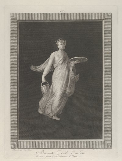 Uma bacante parcialmente nua segurando um disco na mão esquerda erguida e um balde na h..., ca. 1795-1820 de Vicenzo Feoli