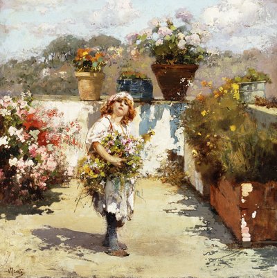 Uma jovem colhendo flores ao sol de Vicenzo Irolli