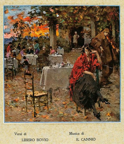 Restaurante ao ar livre, ilustração para uma colecção de canções napolitanas. Itália, século XX. (ilustração) de Vicenzo Irolli