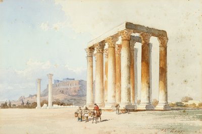 Templo de Zeus com Acrópole, Parthenon, Atenas (aguarela e cor de corpo) de Vicenzo Lanza