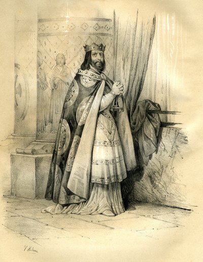 Dagoberto I (v.600-639) rei da Austrásia (623 a 629), rei de todos os francos (629 a 634), rei da Néustria e da Borgonha (634 a 639). O reino de Dagoberto I de Victor Adam