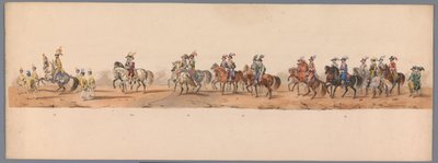 Concurso histórico no segundo centenário da Universidade de Utrecht, 1836 (placa 8)
Procissão do exército holandês a Ostende, a 3 de Julho de 1600, no dia seguinte à vitória em Nieuwpoort; de acordo com a representação fantasiada, dada por H H H Student de Victor Adam