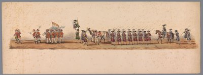 Procissão histórica no segundo centenário da Universidade de Ciências Aplicadas de Utrecht, 1836 (placa 3) Aproximação dos exércitos holandeses a Ostende, 3 de julho de 1600, um dia após a vitória em Nieuwpoort; de acordo com a representação fantasiada dad de Victor Adam