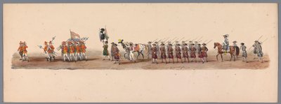 Procissão histórica no segundo centenário da Universidade de Ciências Aplicadas de Utrecht, 1836 (placa 3) Aproximação dos exércitos holandeses a Ostende, 3 de julho de 1600, um dia após a vitória em Nieuwpoort; de acordo com a representação fantasiada dad de Victor Adam