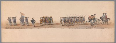 Concurso histórico no segundo centenário da Universidade de Utrecht, 1836 (placa 4)
Procissão do exército holandês a Ostende, a 3 de Julho de 1600, no dia seguinte à vitória em Nieuwpoort; de acordo com a representação fantasiada, dada por H H H Student de Victor Adam