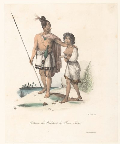 Vestuário dos habitantes de Houa-Houa (Nova Zelândia) Costume des habitans de Houa-Houa (título no objeto) Voyage of Discovery of the Astrolabe (título da série) Voyage de découvertes de l