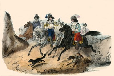 Le defi, entre 2 gentilhommes. in Album Grotesque, Choix de Types Remarkable", ilustrações de Victor Adam, Paris, cerca de 1850. de Victor Adam