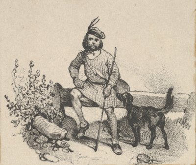 Homem sentado com um cão, meados do século XIX. de Victor Adam