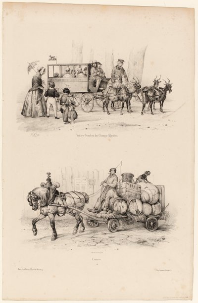 Omnibus coach nos Campos Elísios, c.1841-44 (imprimir) de Victor Adam