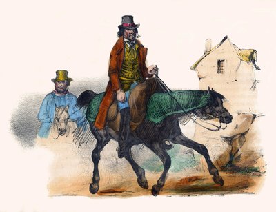 O comerciante de carne trotando calculando o seu lucro. Em "Album Grotesque, Choices of Outstanding Types", ilustrações de Victor Adam, Paris, cerca de 1850. de Victor Adam