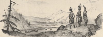 Três soldados numa paisagem, meados do século XIX. de Victor Adam