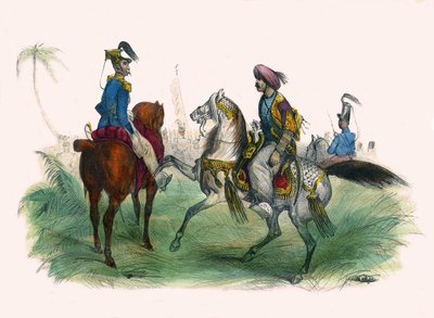 Dois oficiais em Argel. Em "Album Grotesque, Choices of Outstanding Types", ilustrações de Victor Adam, Paris, cerca de 1850. de Victor Adam