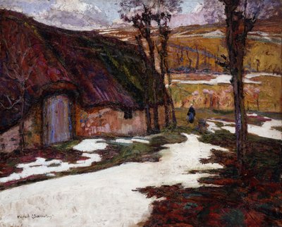 Camponês em frente de uma casa de campo de colmo; Paysanne devant la Chaumiere de Victor Charreton