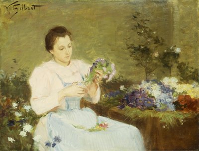 Arranjando flores para um buquê de primavera de Victor Gabriel Gilbert