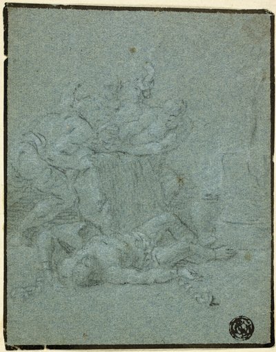 Dois homens a segurar pedra sobre homem de Prostrate com Manacles de Victor Honoré Janssens