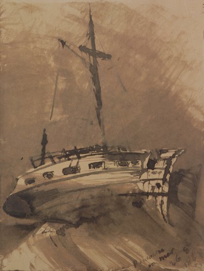 Um navio em Choppy Seas, 1864 (caneta e tinta no papel) de Victor Hugo