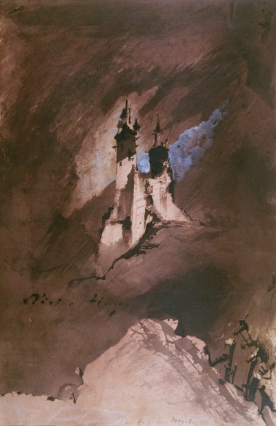 Memória de um castelo nos Vosges, 1857 (caneta e tinta, lavagem e guache sobre papel) de Victor Hugo