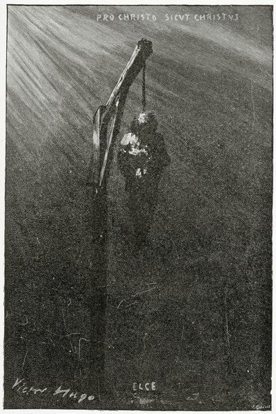 O enforcamento de John Brown, do século XIX (gravura bw) de Victor Hugo
