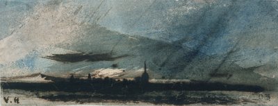 Cidade ao entardecer (caneta e tinta no papel) de Victor Hugo