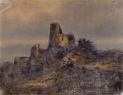 Vista das ruínas do castelo de Arques la Bataille (Arques-la-Bataille) Desenho de Victor Hugo (1802-1885) Século XIX Dim 17,4x22 cm Marselha, Chateau Borely, Museu de Artes Decorativas, Faiança e Moda de Victor Hugo